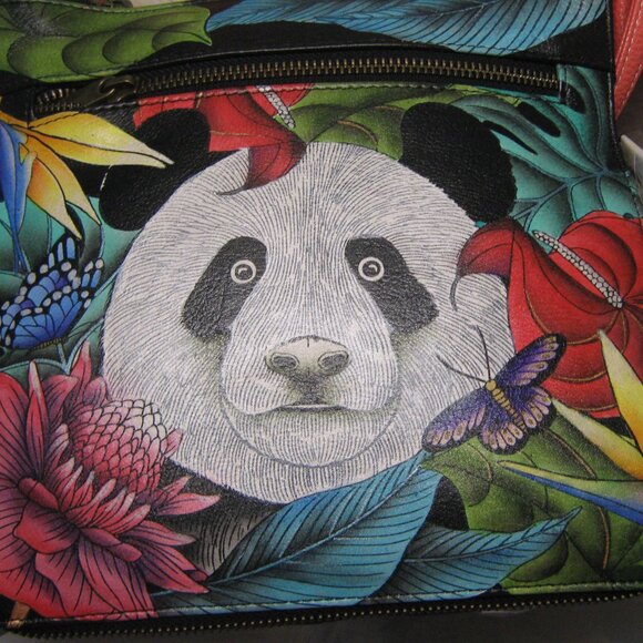 NWT Whimsical Panda Anuschka Leather Expandable Travel Crossbody - Picture 1 of 14